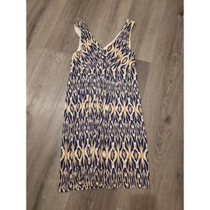 Ann Taylor LOFT Size Small Sleeveless Blue and Tan Geometric Pattern Dress